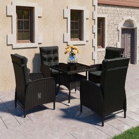 vidaXL 5 pcs conjunto de jantar para jardim vime PE e vidro preto