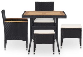 5 pcs conjunto jantar p/ exterior vime PE madeira acácia preto