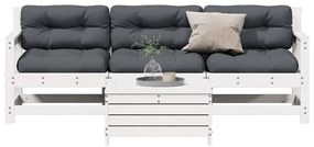 4 pcs conj. lounge de jardim c/ almofadões pinho maciço branco