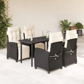 vidaXL 5 pcs conjunto de jantar p/ jardim c/ almofadões vime PE preto