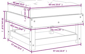 Apoios de pés p/ jardim c/ almofadões 2 pcs pinho maciço branco