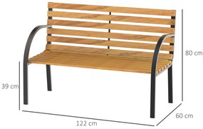 Banco de jardim 2 lugares com encosto e apoios de braços Ripas de madeira e estrutura de aço Carga 230 kg 122x60x80 cm Cor natural e preto
