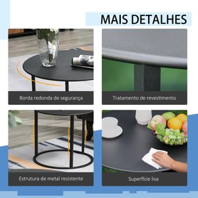 Outsunny Conjunto de 2 Mesas de Café Ø70x50 cm e Ø50x43 cm Mesas Auxiliares Redondas de Metal para Sala de Estar Dormitório Carga Máxima 25kg Preto