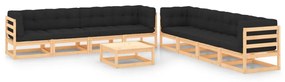vidaXL 9 pcs conj. lounge jardim c/ almofadões antracite pinho maciço