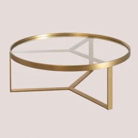 Mesa De Centro Redonda Ø90 Cm Em Vidro E Aço Amelia Dourado Mate - Sklum