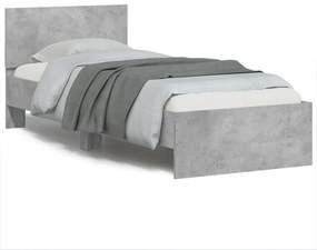 Estrutura de cama c/ cabeceira/luzes LED 90x200cm cinza cimento