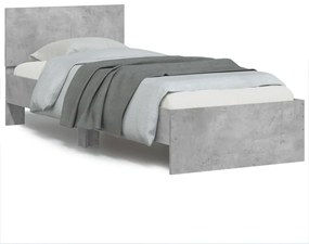 vidaXL Estrutura de cama c/ cabeceira/luzes LED 90x200cm cinza cimento