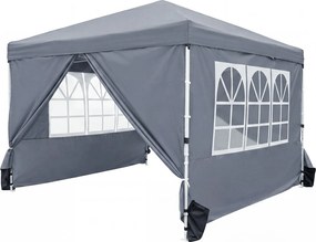 Tenda Dobrável de Exterior feiras, eventos, festas, 300 x 300 x 250-268 cm, 4 Paredes Removíveis e 4 sacos areia Cinzento