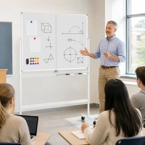 Quadro Branco Móvel, 126 x 54 x 180,5 cm, Dupla Face com Rotação de 360°, Branco