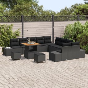 Conjunto de Sofá de Jardim vidaXL de 13 peças com Almofadas Preto Vime