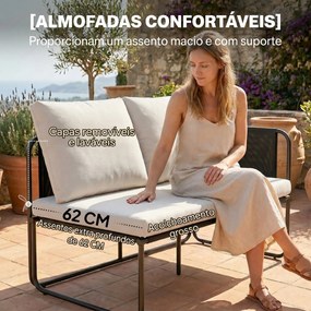 Conjunto de Jardim de 4 peças Móveis de Exterior com 2 Sofás de 2 Lugares 2 Mesas de Vidro Almofadas Capas Removíveis Preto e Bege