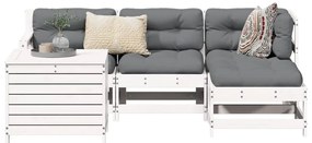 vidaXL 5 pcs conjunto de sofás de jardim madeira pinho maciça branco