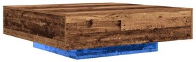 Mesa de Centro vidaXL com Luzes LED Madeira Antiga 100x100x31 cm