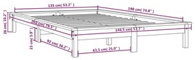 Estrutura de cama de casal 135x190 cm pinho maciço castanho mel