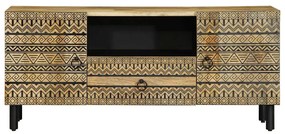 Móvel de TV 105x33,5x46cm madeira mangueira áspera maciça preto