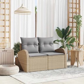vidaXL Sofá de Jardim de 2 lugares com Armazenamento &amp; Almofadas Bege em Polirattan