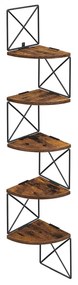 Prateleira de canto VASAGLE, montada na parede, prateleira flutuante de 5 níveis, estante para livros, para quarto, sala de estar, banheiro, cozinha e escritório, fácil montagem, industrial, marrom rústico e preto LLS851B01