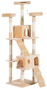 PawHut Árvore Arranhador para Gatos Grande 49x49x173 cm com Múltiplos Níveis Cavernas Brinquedos Suspensos Centro de Atividades de Sisal Bege