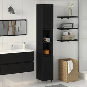 Armário de Banheiro vidaXL Preto Carvalho 30x30x190 cm Madeira Revesti