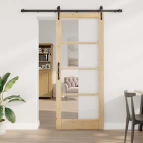 Conjunto de Porta Deslizante vidaXL com Conjunto de Ferragens 86x211 cm Madeira Sólida de Pinho