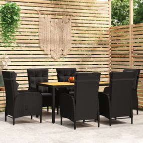 vidaXL 7 pcs conjunto de jantar para jardim vime PE preto