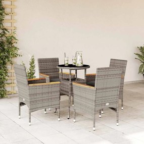 vidaXL 5 pcs conjunto jantar jardim c/ almofadões vime PE/vidro cinza