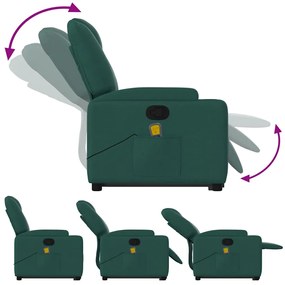 Poltrona reclinável elevatória de massagens tecido verde-escuro