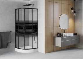 Mexen Rio cabine de duche semicircular 70 x 70 cm, faixas pretas, preta + base de duche, branco - 863-070-070-70-20-4710