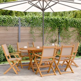 vidaXL 7 pcs conjunto jantar jardim tecido/madeira cinza-acastanhado
