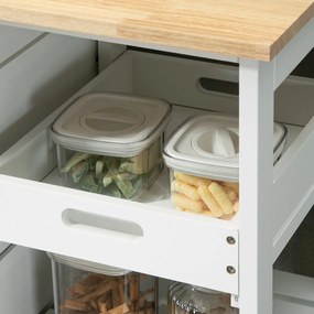 HOMCOM Carrinho de Cozinha com Rodas Carrinho de Serviço Multiuso com 3 Gavetas 2 Prateleiras Abertas e Bandeja para Sala de Jantar Sala de Estar 67x37x85,5cm Branco