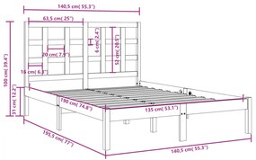 Estrutura de cama dupla 135x190 cm madeira maciça branco