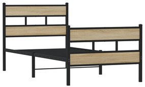 Estrutura de cama sem colchão 75x190 cm metal carvalho sonoma