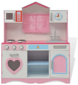 Cozinha de brincar, madeira, 82x30x100cm, rosa e branco