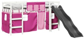 Cama alta p/ criança c/ cortinas 80x200 cm pinho maciço rosa