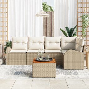 Conjunto de Sofá de Jardim vidaXL de 6 peças com Almofadas Bege Rattan