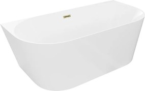 Mexen Oval Slim banheira de canto independente 170 x 80 cm, branca, transbordo dourado - 52661708000-50