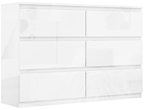 Cómoda com 6 Gavetas de Madeira Cómoda de Dormitório Cómoda Branca Estilo Moderno 112x34x75 cm Branco Brilhante