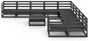 11 pcs conjunto lounge de jardim pinho maciço