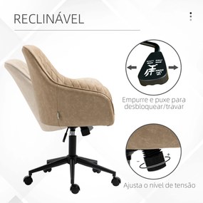 Cadeira de Escritório Cadeira de Escritório Giratória de Couro PU com Altura Ajustável e Função de Inclinação pra Sala de Estar Dormitório Estúdio 59x