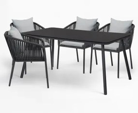 Conjunto De Mesa Retangular 160x90 Cm E 4 Cadeiras De Jardim Em Corda Trançada Arhiza Classic Cinza Grafito - Sklum