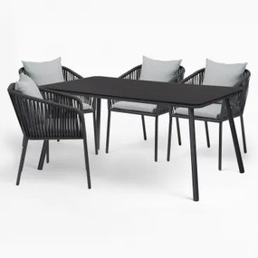 Conjunto De Mesa Retangular Arhiza Classic, 160x90 Cm, E 4 Cadeiras De Jardim De Alumínio. Cinza Grafito - Sklum