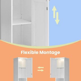 Armário alto para casa de banho com iluminação 30,1 x 30,1 x 170,1 cm, prateleiras ajustáveis, compartimentos abertos branco