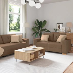 Conjunto de Sofás de 3 Peças com Almofadas em Tecido Castanho