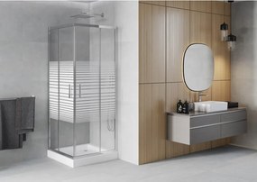 Mexen Rio cabine de duche quadrada 70 x 70 cm, riscas brancas, cromado + base, branca - 860-070-070-01-20-4510