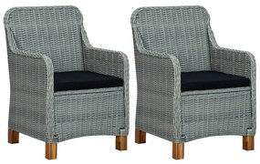 vidaXL Cadeiras de jardim c/ almofadões 2 pcs vime PE cinzento-claro