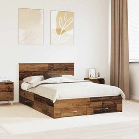 vidaXL Estrutura da Cama com cabeceira Madeira antiga 140 x 200 cm