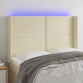vidaXL Cabeceira cama c/ LED 147x16x118/128 cm couro artificial crème
