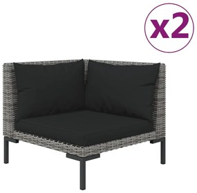 3 pcs conj. lounge jardim vime PE semicircular cinzento-escuro