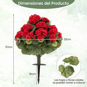 Conjunto de 2 árvores topiárias artificiais de begónia com 22 flores (VASOS NÃO INCLUIDOS), 300 folhas e estacas com terra, 57 cm, para interior, exte