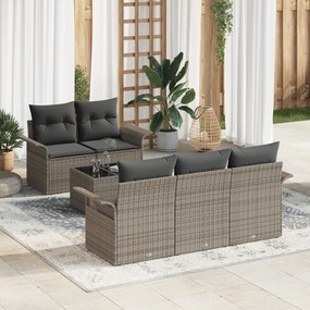 Conjunto de Sofá de Jardim de 6 Peças com Almofadas Cinza Rattan, Sofá